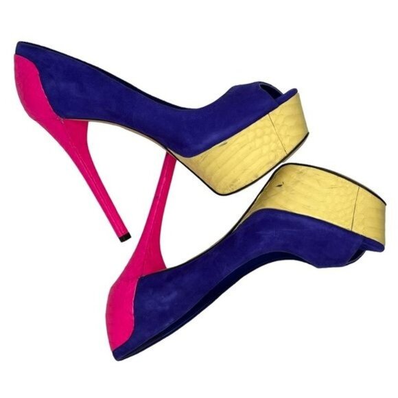 BRIAN ATWOOD Blayne Colorblock Suede Peeptoe Heels Size 7 - Picture 3 of 15